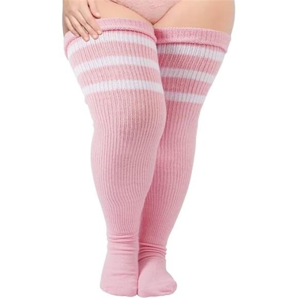 Plus Size Womens Thigh High Socks for Thick Thighs- Extra Long Striped Thick - Picture 7 of 7
